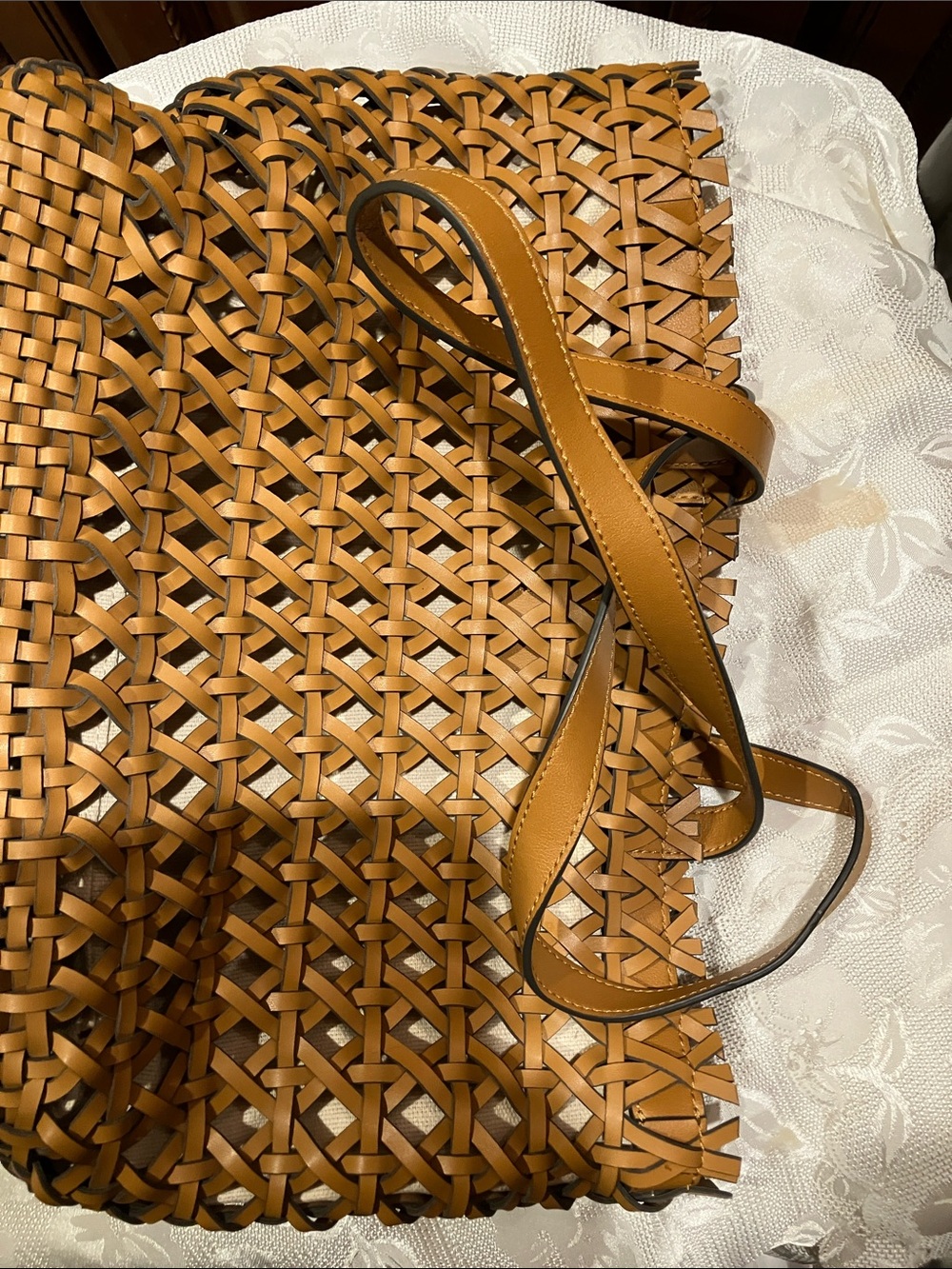 Woven Leather Tote Bag - Tan By Vince Camuto - Picture 9 of 11